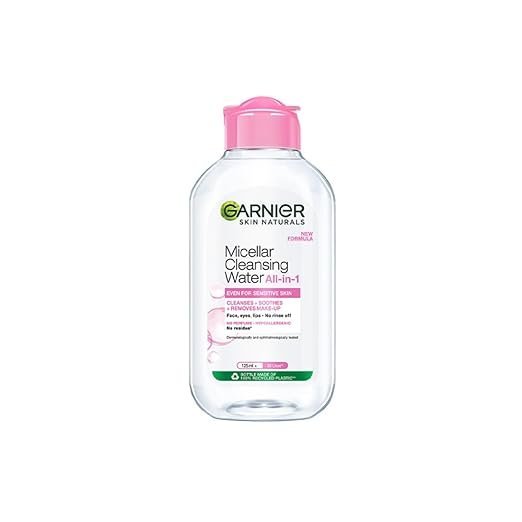 Garnier Micellar Cleansing Water For Sensitive Skin | Make-Up Remover & Cleanser - Removes makeup, dirt & impurities & Hydrates Skin | Just Pour, Press & Swipe | 400ml