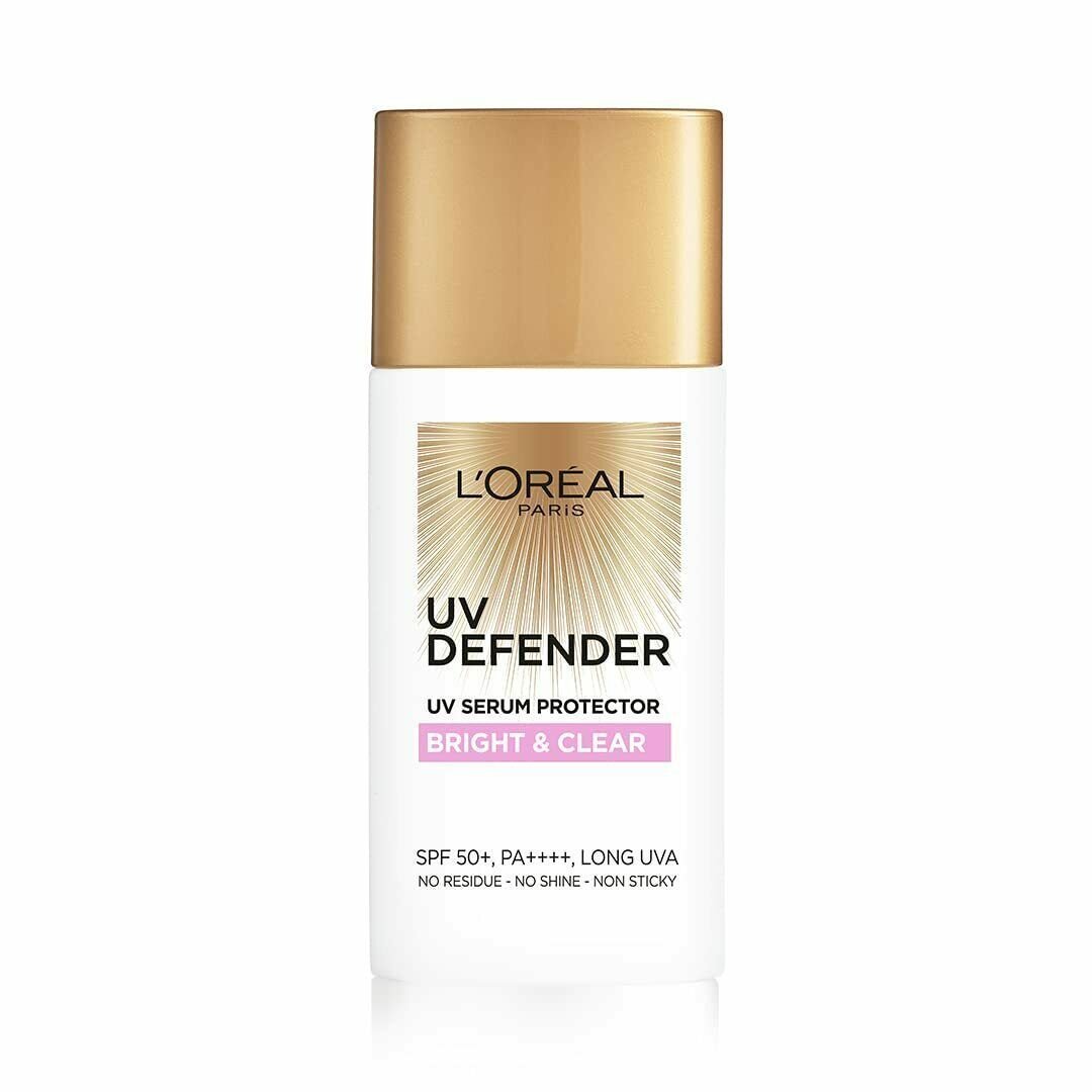 L'Oréal Paris Sunscreen, Non-Greasy, Brightening Sunscreen With Niacinamide, UVA & UVB Protection, With SPF 50 PA+++, Bright & Clear, UV Defender Serum Protector, 50 ml